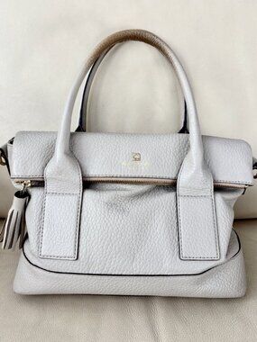 Kate Spade Pebbled Leather Satchel in Light Gray with Tassel